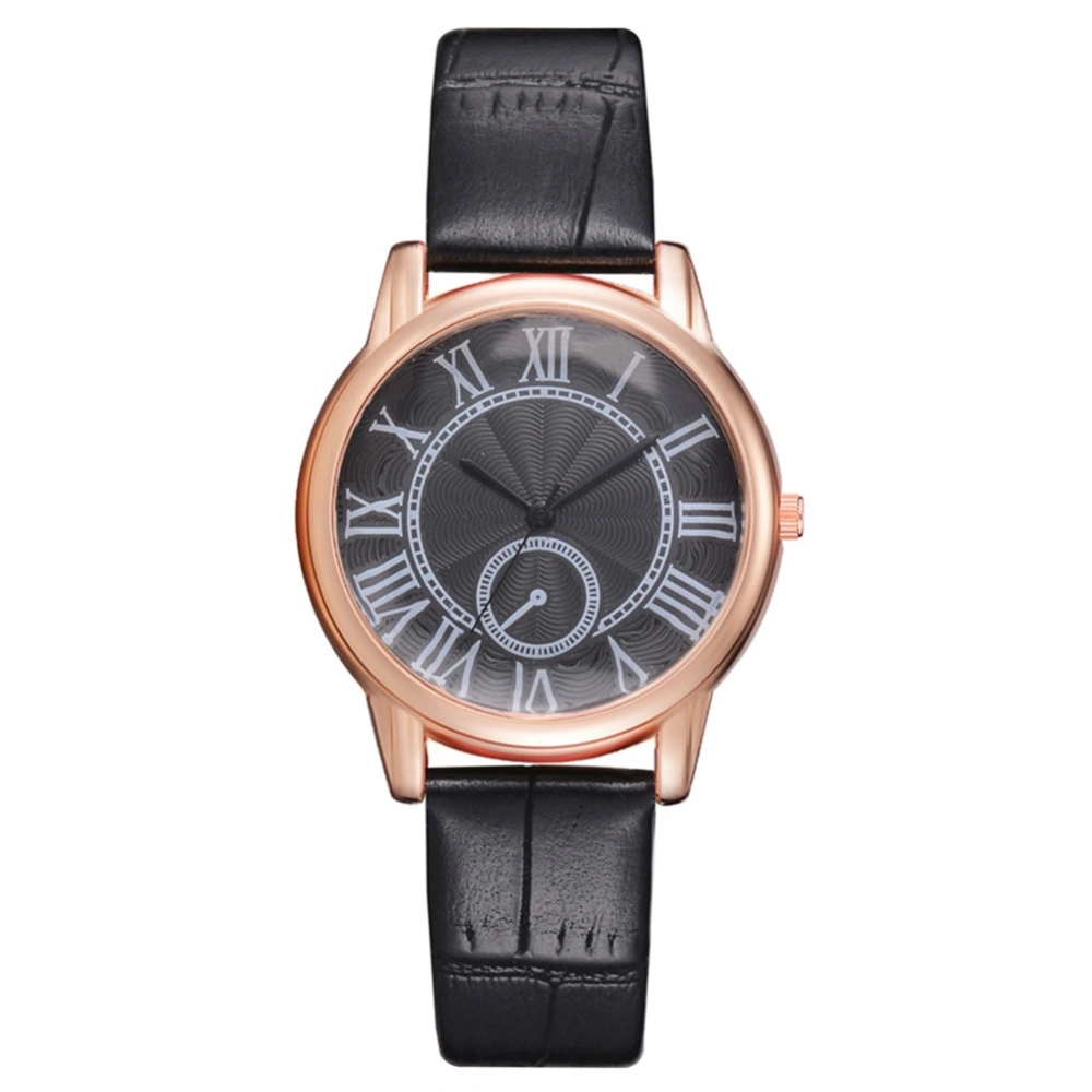 Fashionable Roman Numeral Dial Quartz Watch PU leather Strap Wristwatch for Female (Black)