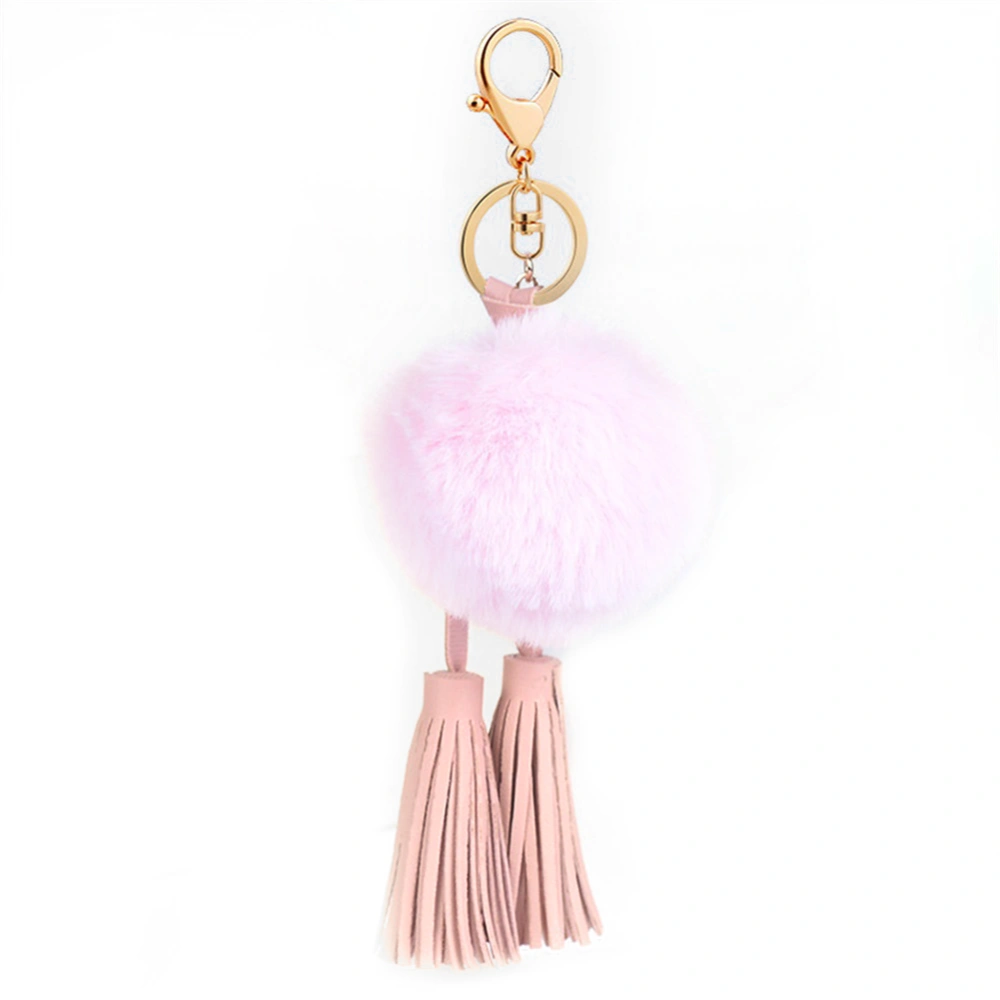 Fashion PU Tassels Fuzzy Ball Key Ring Alloy Keychain (Pink Tassels Light Pink Ball)