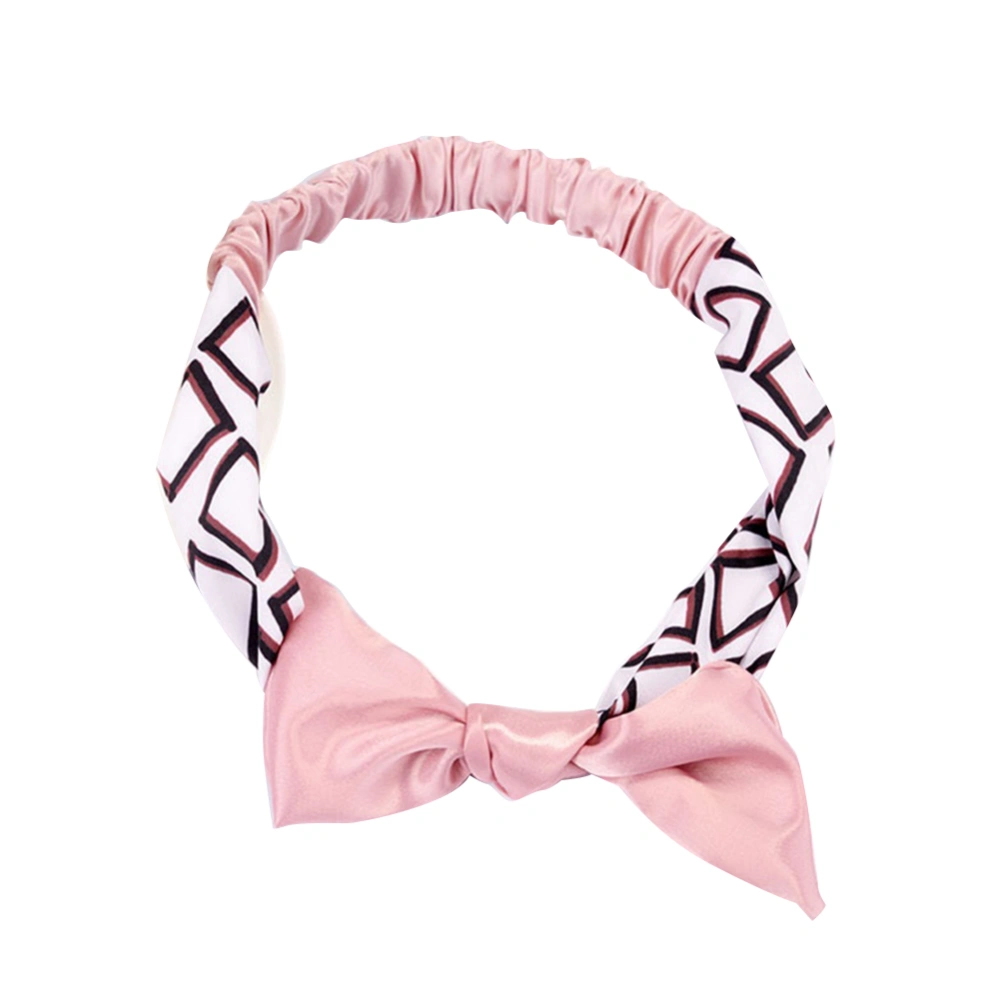 Fashion Women Girl Printing Hairband Elastic Hair Wrap Accessory(White Pink)