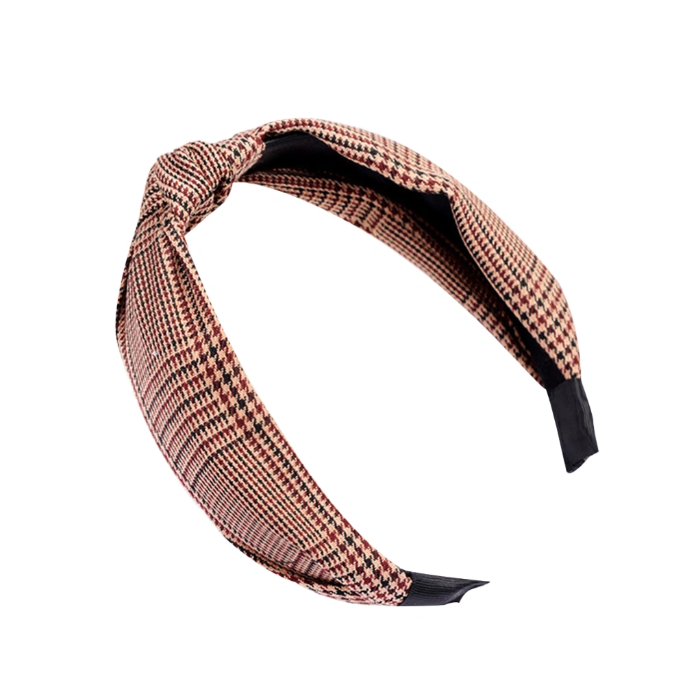 Fashion Lady Cloth Cross Knot Round Dot Hair Hoop Hairband Hair Accessories (Brown)