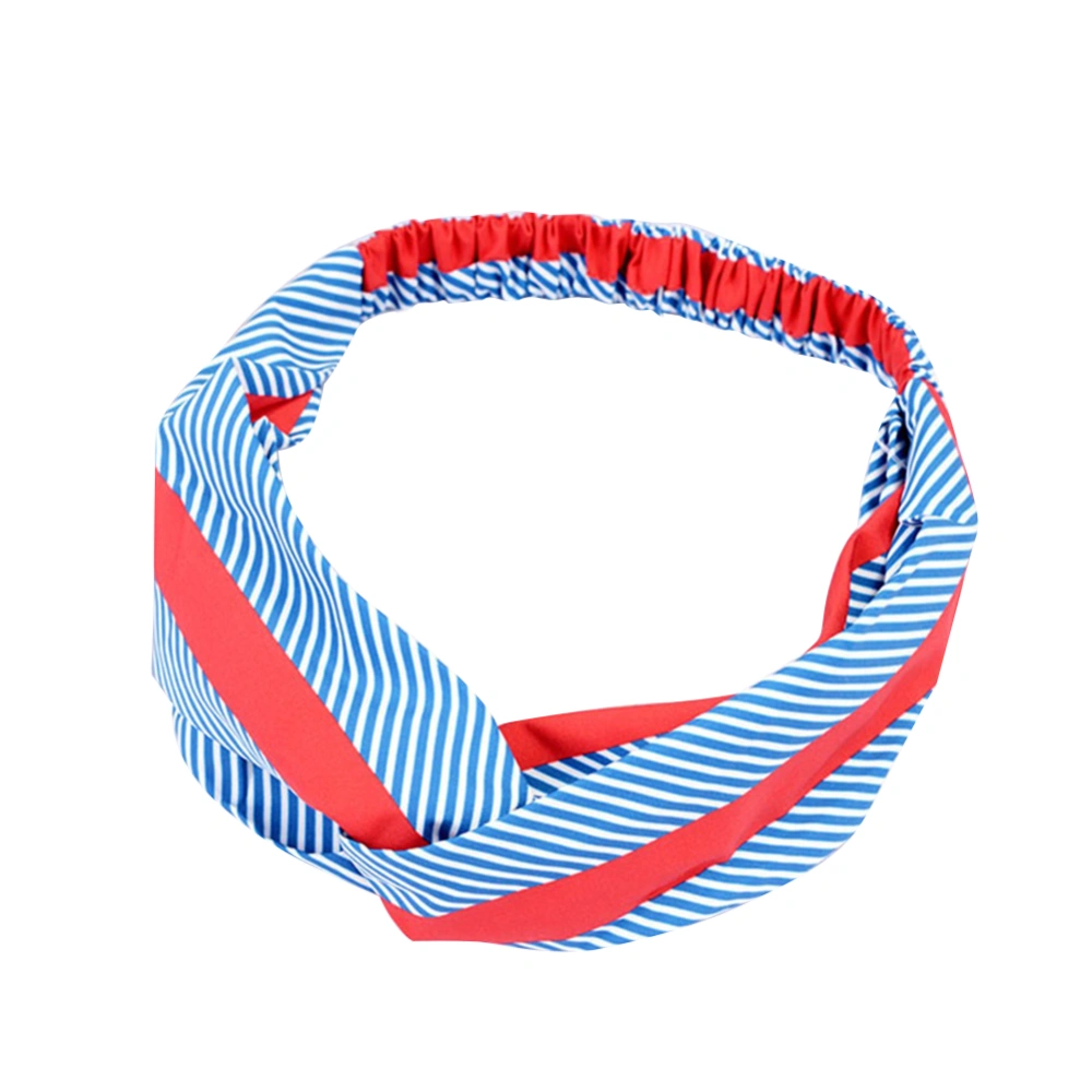 Fashion Women Girl Printing Hairband Elastic Hair Wrap Accessory(Blue Red)