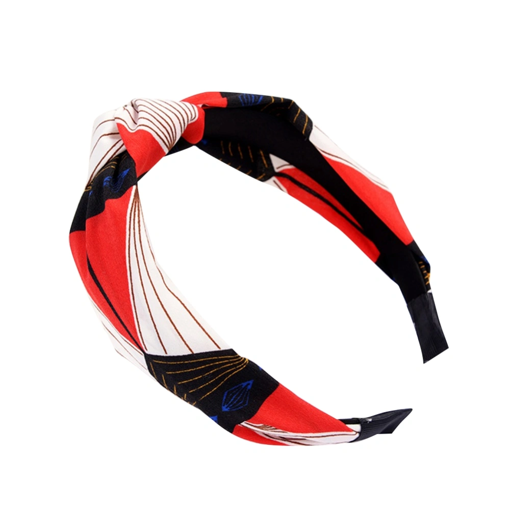 Fashionable Women Cloth Headband Cross Knot Hair Band Bowknot Hair Hoop (Red Flower)