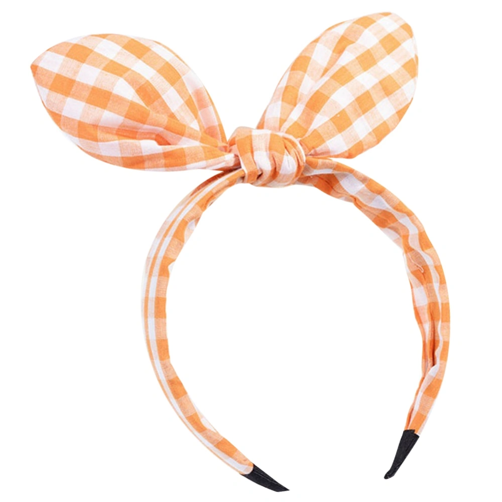 Fashionable Women Headband Bunny Ears Hair Band Bowknot Hair Hoop (Yellow Plaid)