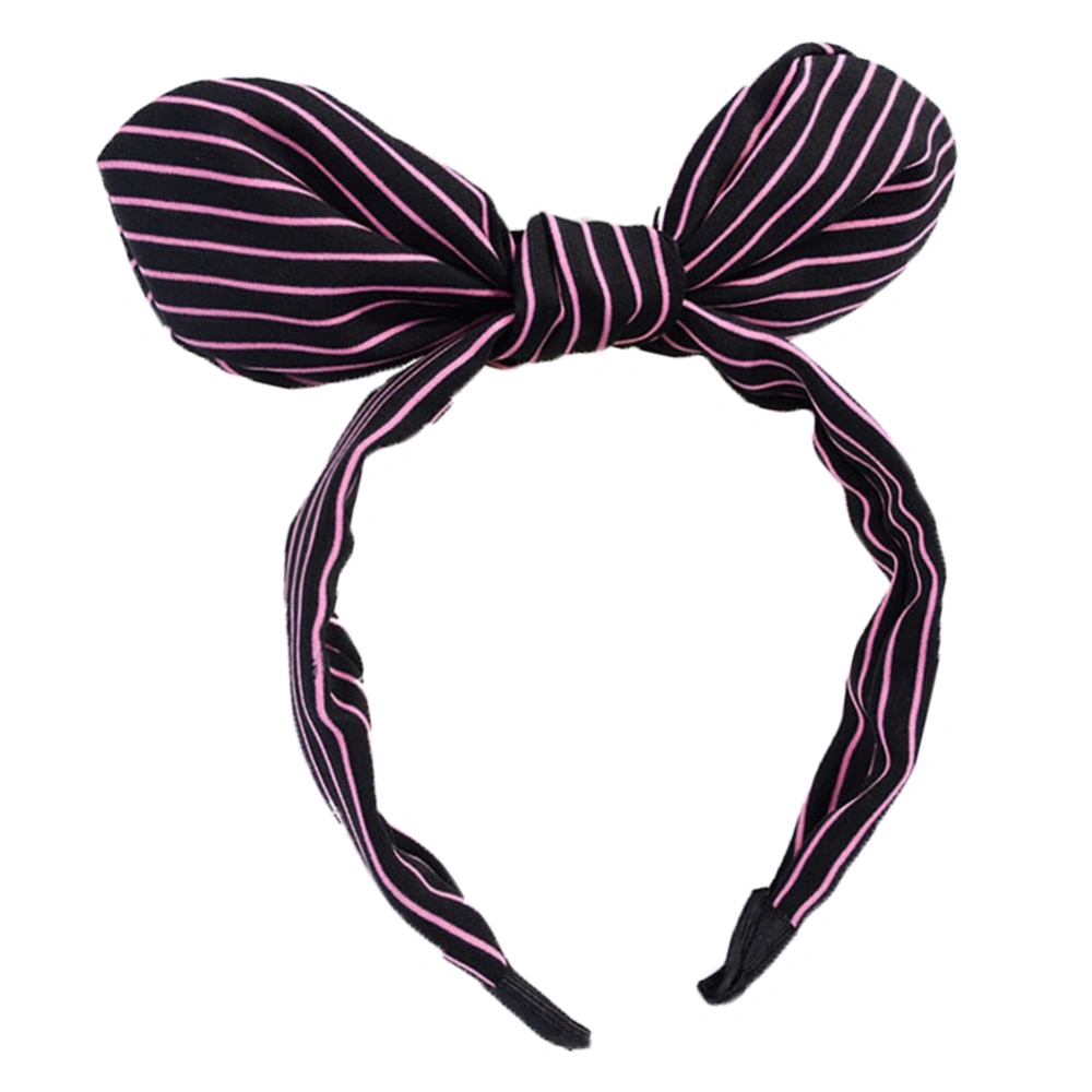 Fashionable Women Headband Bunny Ears Hair Band Bowknot Hair Hoop (Black&Pink Stripe)