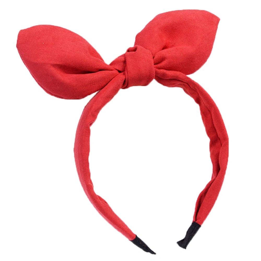 Fashionable Women Headband Bunny Ears Hair Band Bowknot Hair Hoop (Red Solid Color)