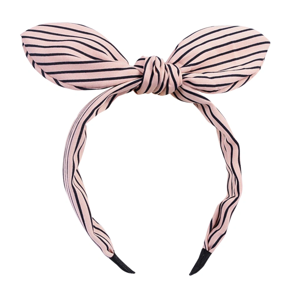 Fashionable Women Headband Bunny Ears Hair Band Bowknot Hair Hoop (Pink&Black Stripe)