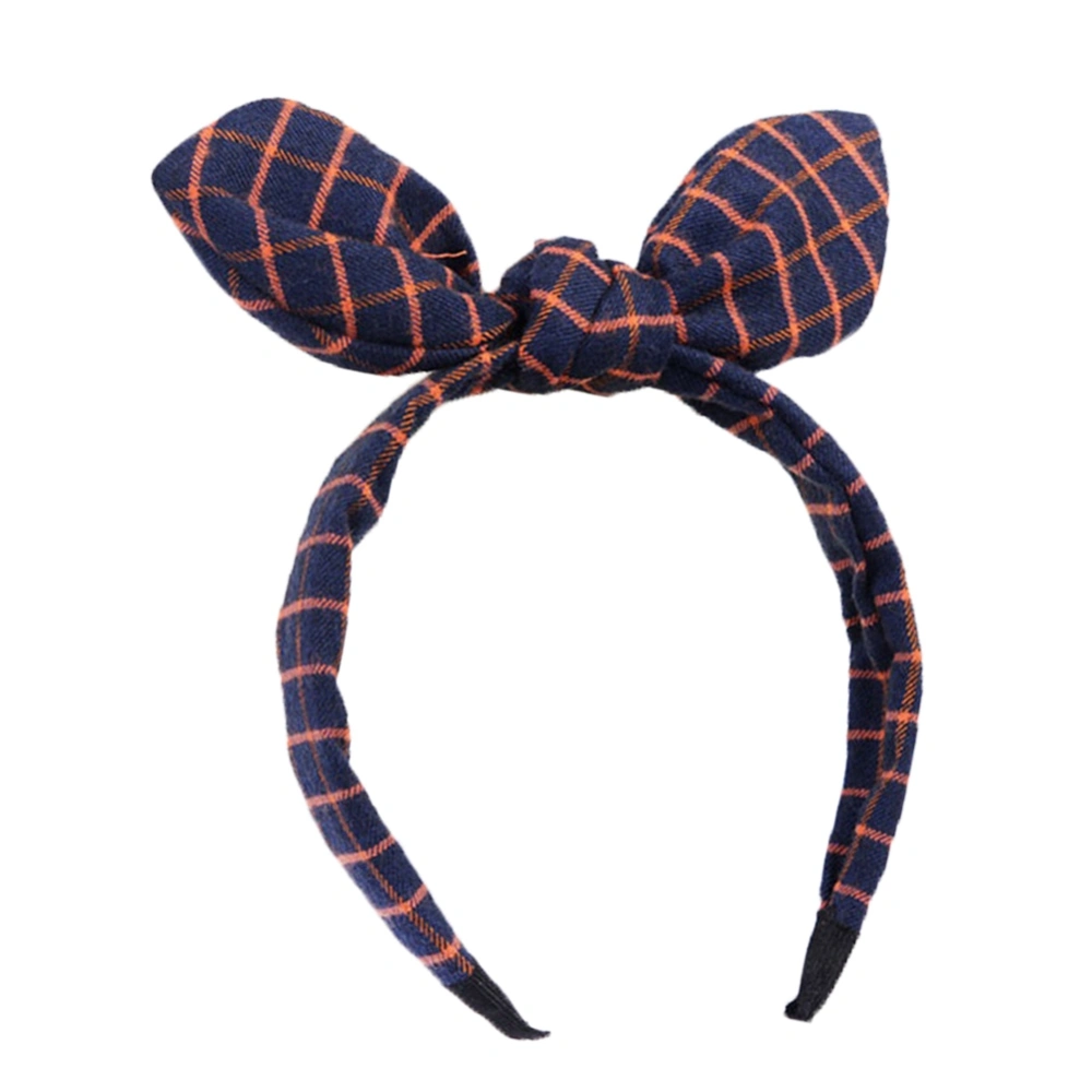 Fashionable Women Headband Bunny Ears Hair Band Bowknot Hair Hoop (Orange Plaid)