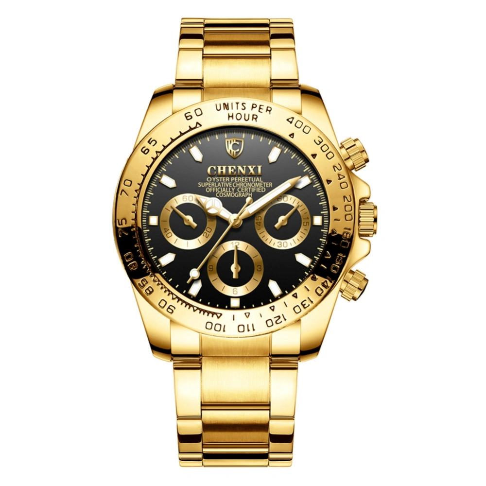 Fashionable Men Waterproof Gold Plating Business Quartz Wristwatch Watch(Black Dial)