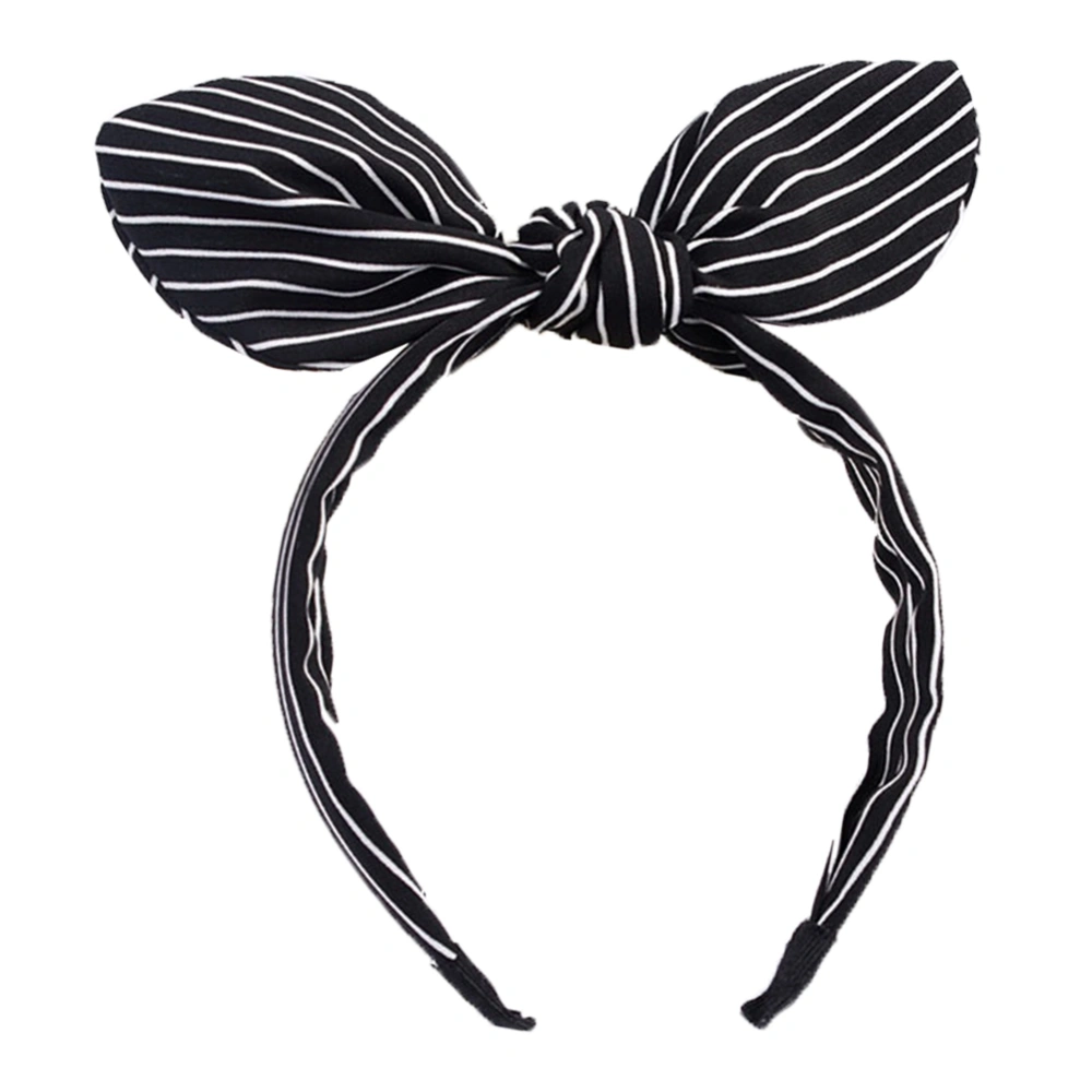 Fashionable Women Headband Bunny Ears Hair Band Bowknot Hair Hoop (Black&White Stripe)