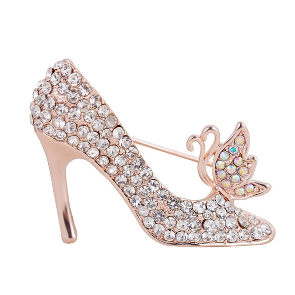 New Fashion High Heels Alloy Rhinestones Brooch Pin Clothes Accessory(White)