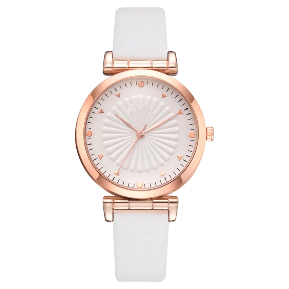 DISU Casual Women Alloy PU Leather Strap Quartz Watch Wristwatch (White)