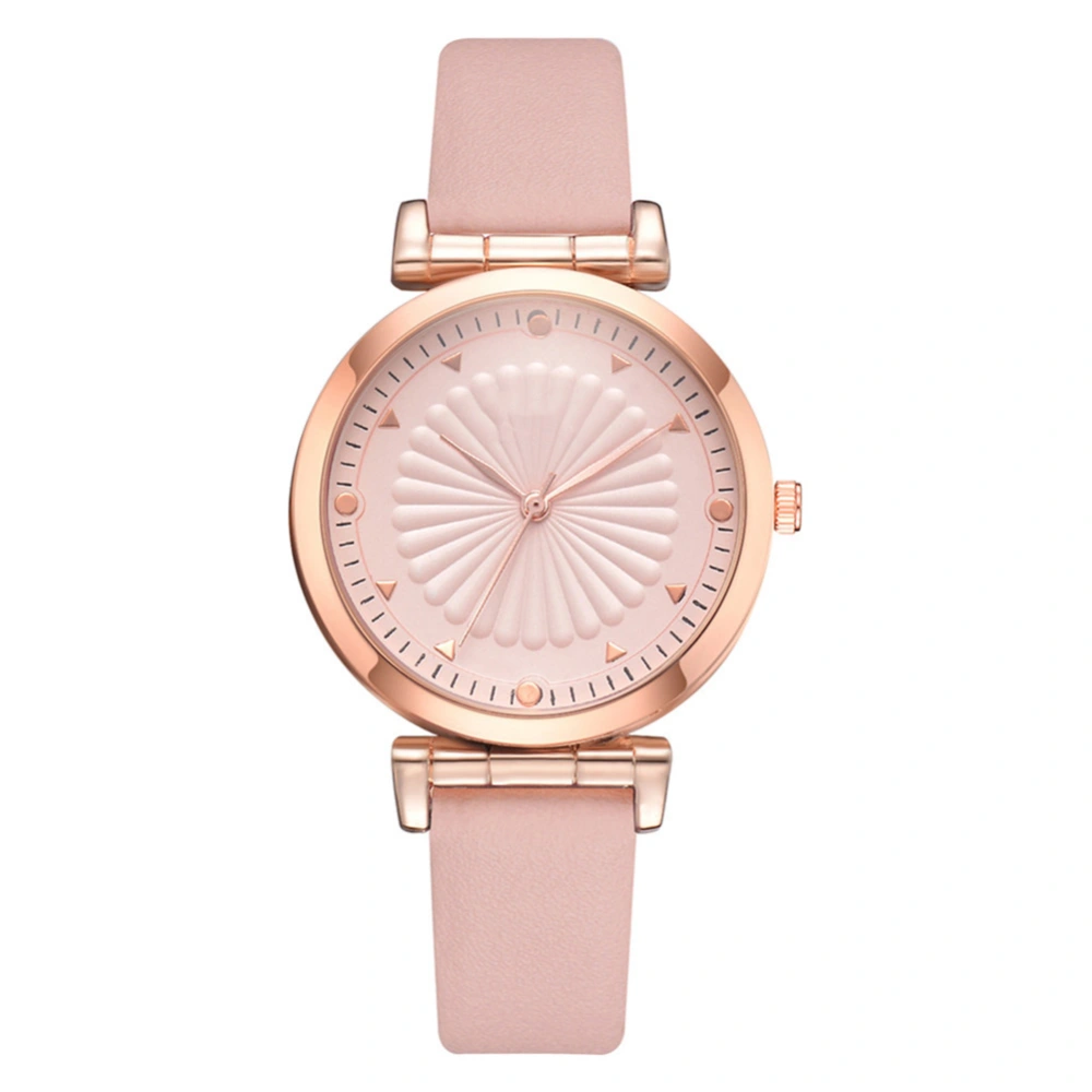 DISU Casual Women Alloy PU Leather Strap Quartz Watch Wristwatch (Pink)