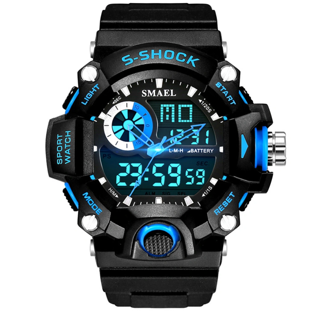 Outdoor Sport Teenager Students LED Electronic Waterproof Watch (Black + Blue)