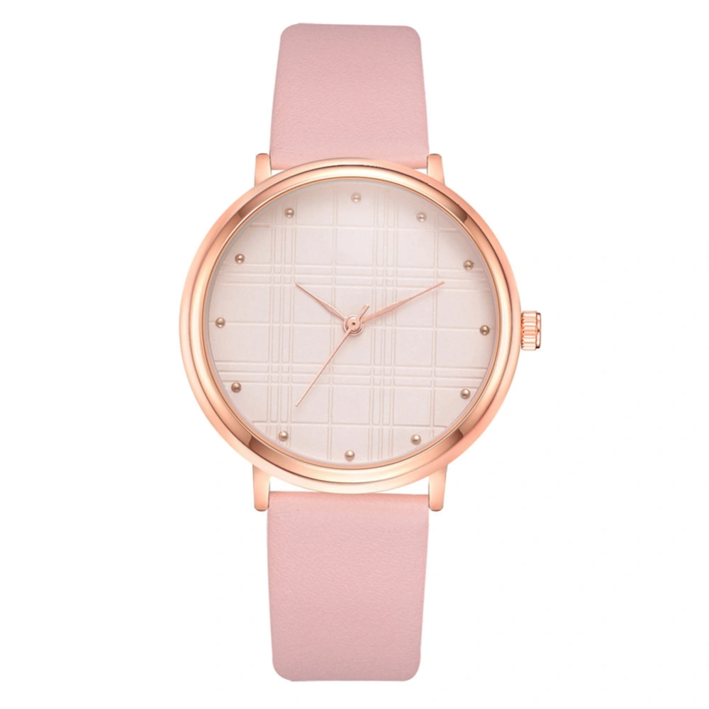 DISU Fashionable Women Female Wrist Watch Quartz Wristwatch PU Band Gift(Pink)