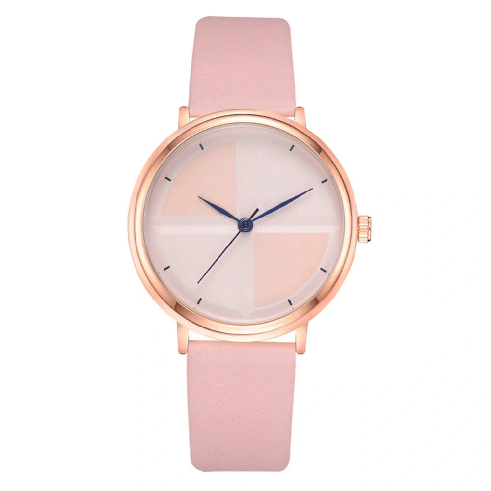 Vintage Style Quartz Watch PU Leather Simple Business Wrist Band Men Accessory (Pink)