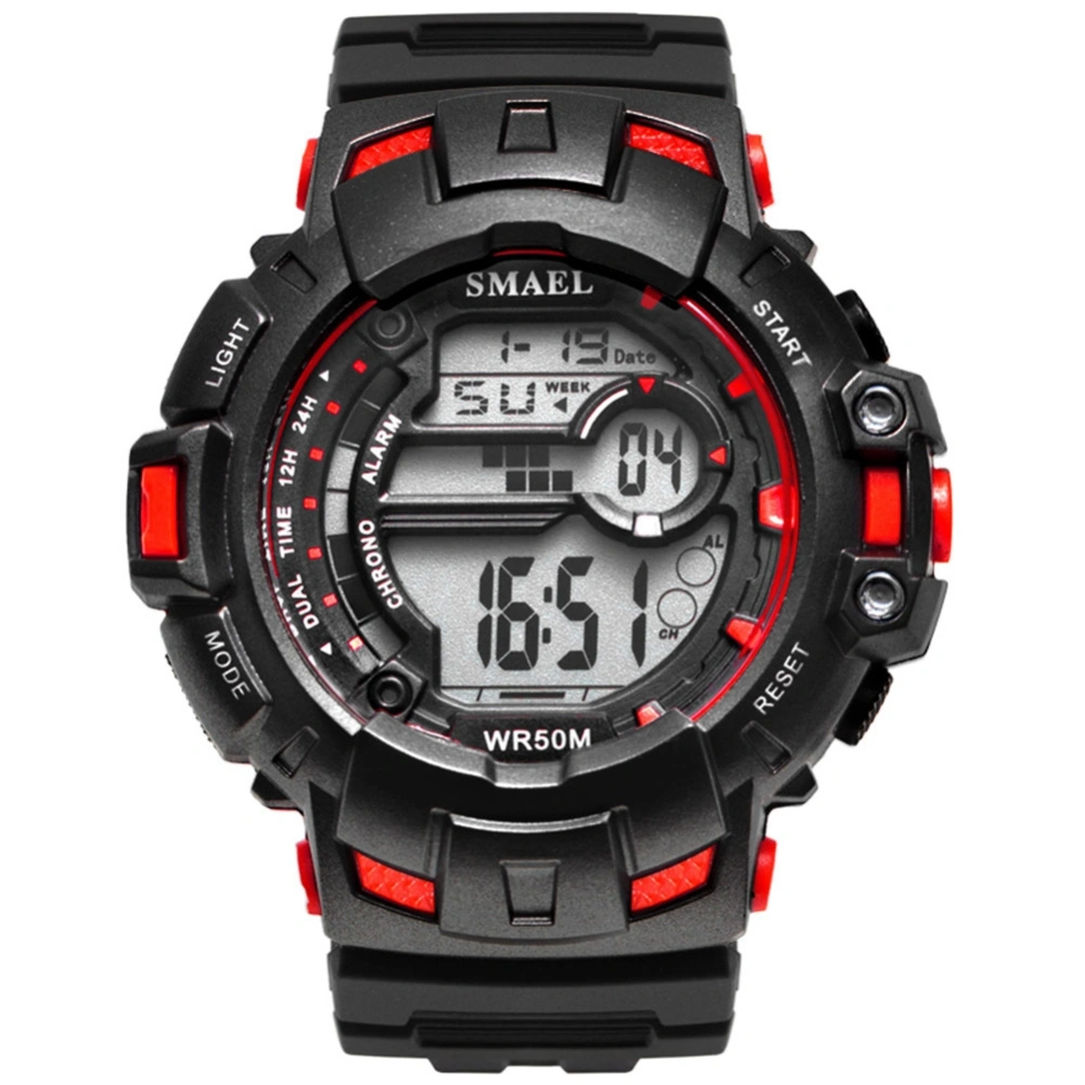 Multifunction Men Sport Electronic Watch Luminous Waterproof Wristwatch (Red)