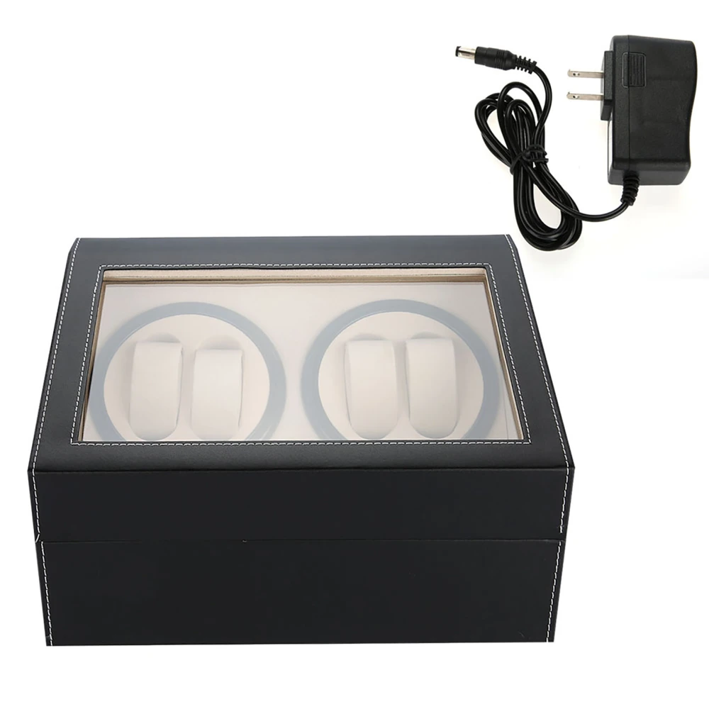 Watch Winder for 4 Automatic Watches 6 Grids Watch Storage Case Quiet Motor (Black+US Plug)