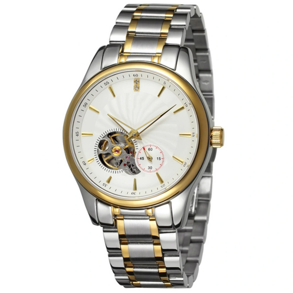 FORSINING Automatic Mechanical Movement Steel Strap Business Men Wristwatch(White Gold)