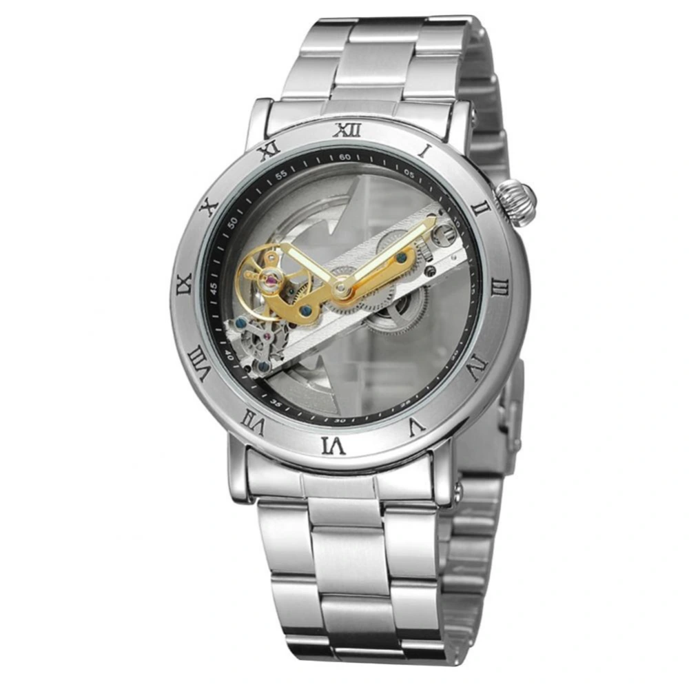 Forsining Men Automatic Mechanical Watch Personality Dial Hollow Wristwatch (Silver)