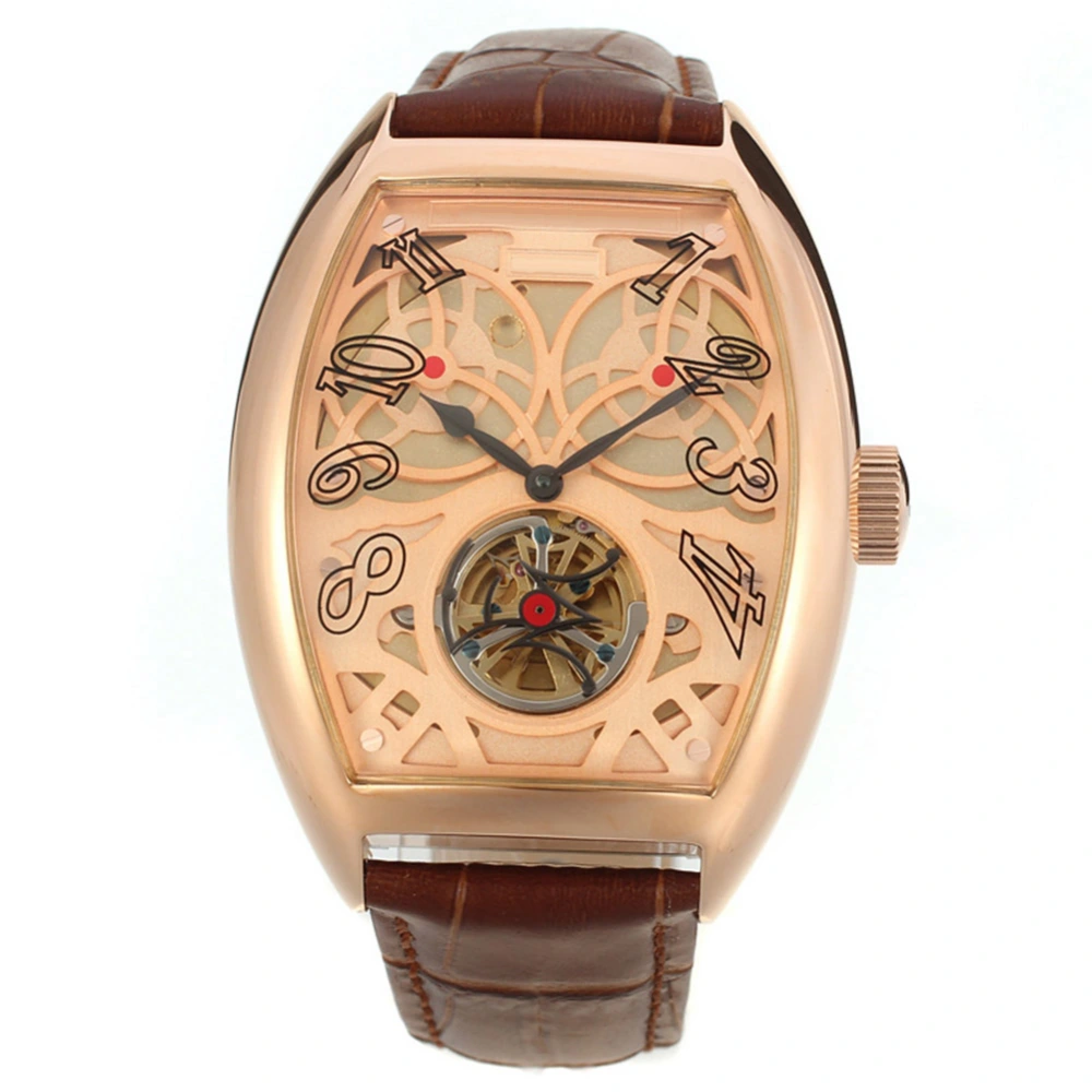 FORSINING Full automatic Mechanical Barrel Shaped Leather Band Men Watch(Rose Gold)