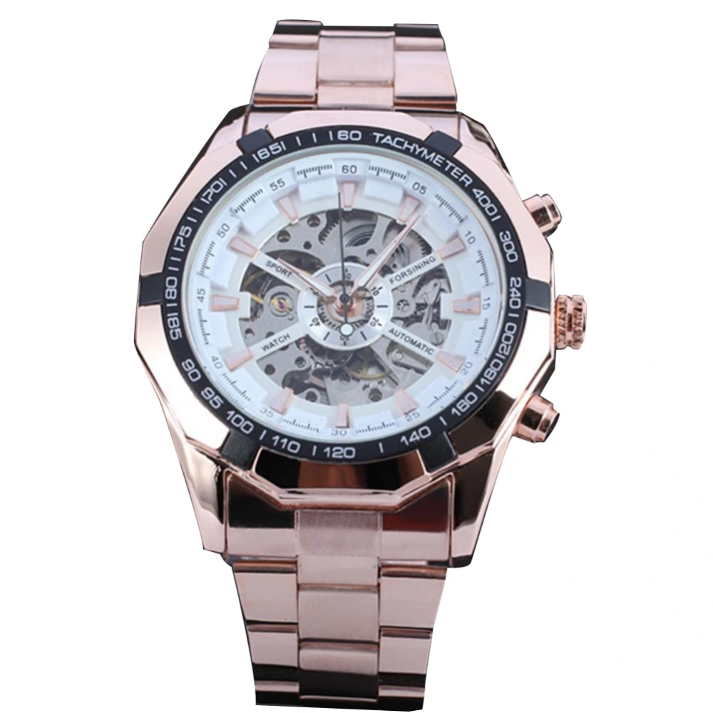 Forsining Men Business Watch Mechanical Movement Analog Display Wristwatch (White Rose Gold)