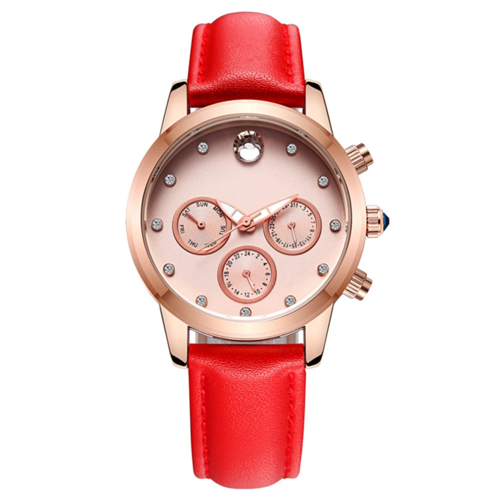 OCHSTIN Fashion Women Quartz Movement Rhinestone Watch(Rose Gold+Red Strap)