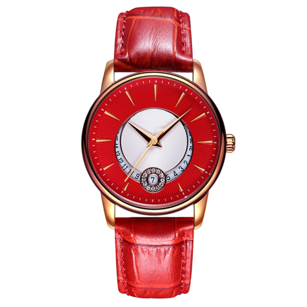 OCHSTIN Fashion Men Women Quartz Movement Rhinestone Watch(Rose Gold Case Red Strap)