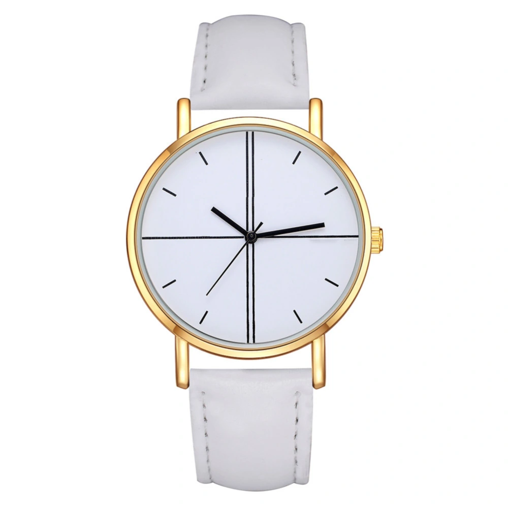 FANTEEDA Women Stylish Dial Adjustable PU Strap Quartz Analog Display Watch (White)