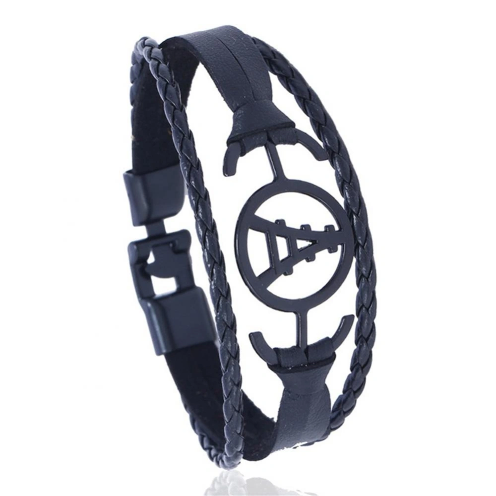 Vintage Punk Style PU Leather Multi layer Unisex Bracelet Jewelry (Black)