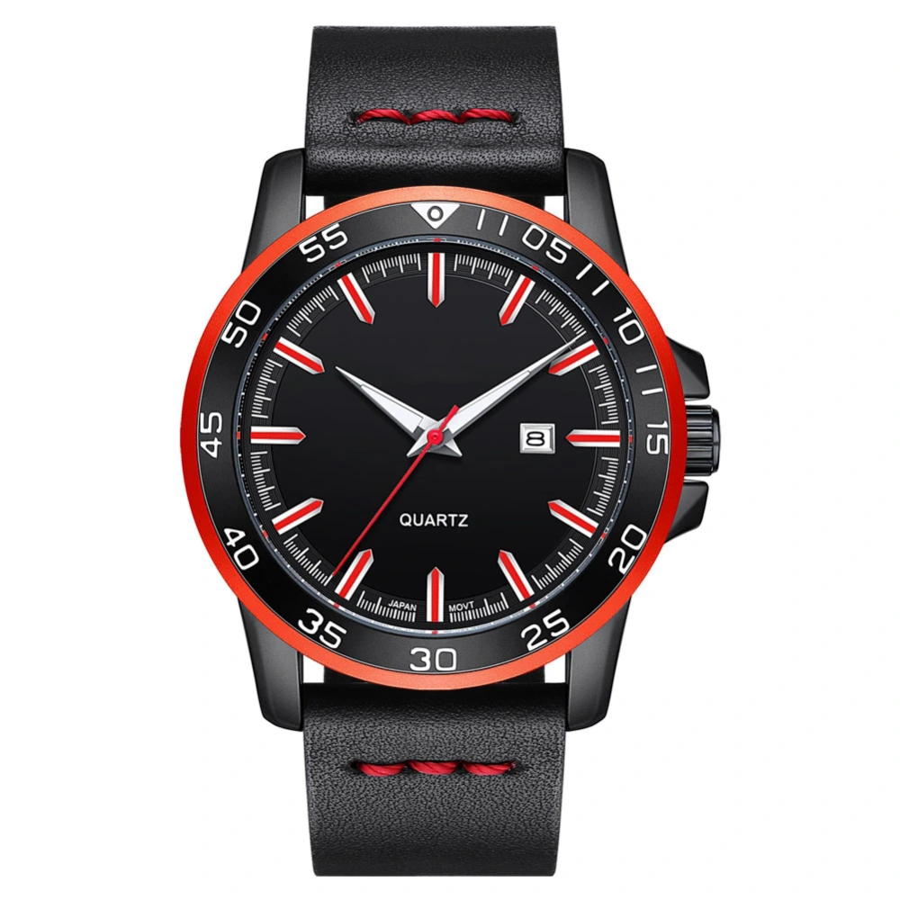 WWOOR Waterproof Calendar Luxury Business Quartz PU Leather Male Watch (Black Red)