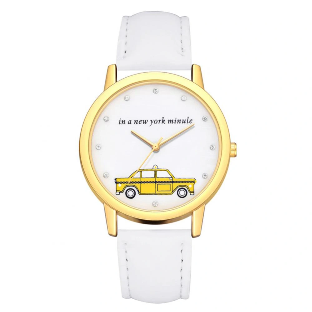 England Style Simple Women Student Casual PU Leather Strap Quartz Wristwatch Watch(White)