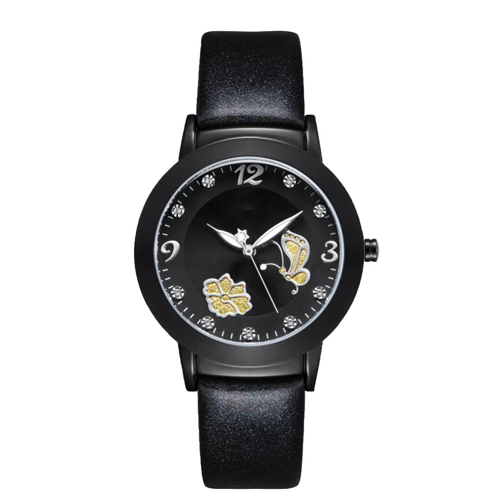 WWOOR Women Ladies Fashionable Elegant Quartz Movement Watches Wristwatch (Black)