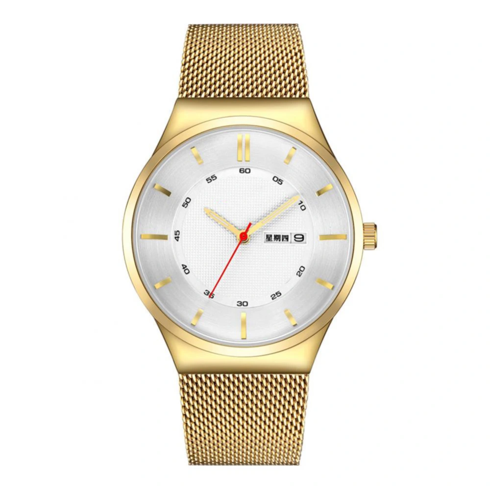 Fashionable Round Dial Analog Display Quartz 3 ATM Water resistant Wristwatch (Gold White)