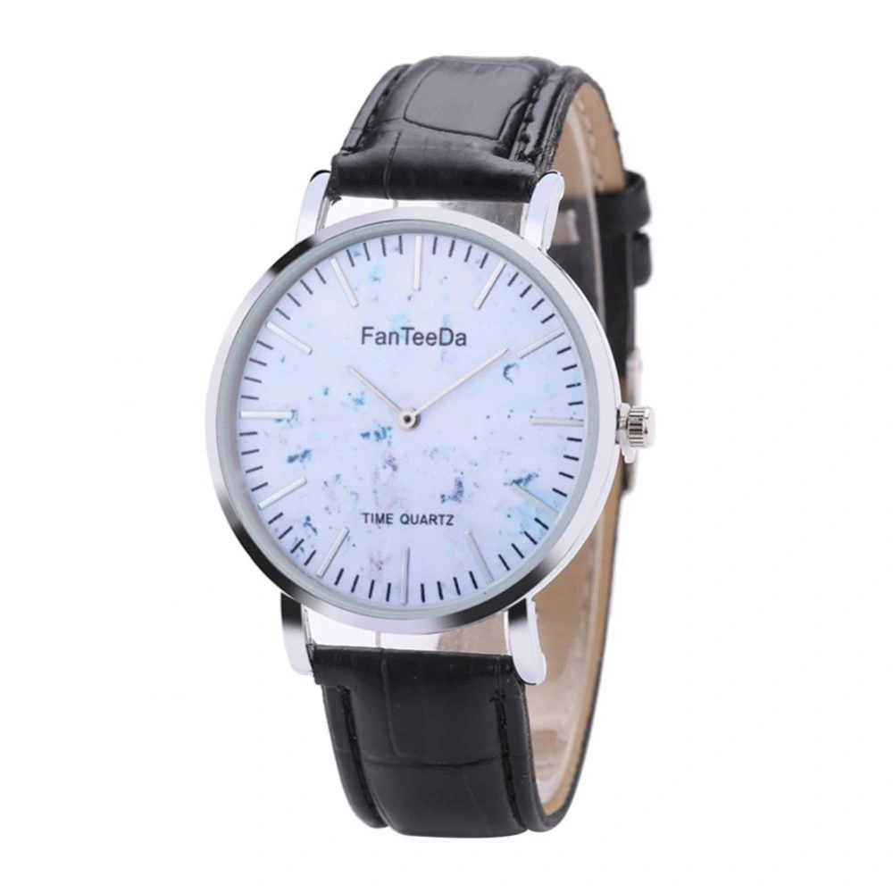 Fashionable Casual Quartz Wristwatch PU Leather Strap Round Watch(Black)