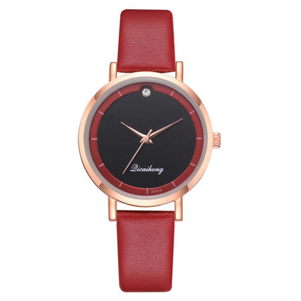 Exquisite Elegant Women Casual Analog Display Quartz Movement PU Wrist Watch(Red)