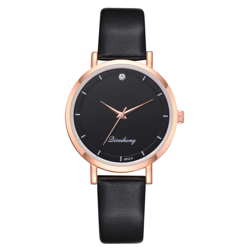 Exquisite Elegant Women Casual Analog Display Quartz Movement PU Wrist Watch(Black)