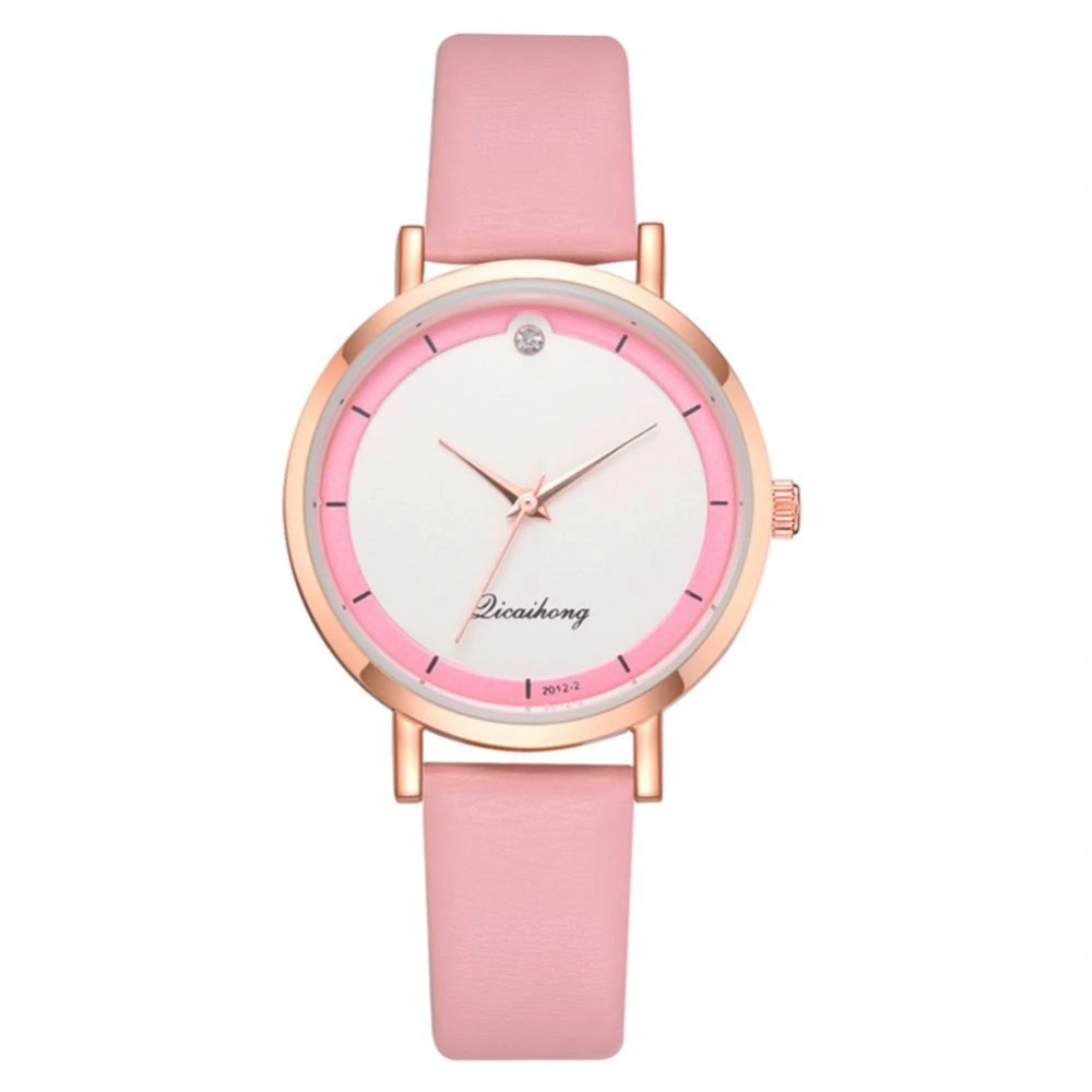 Exquisite Elegant Women Casual Analog Display Quartz Movement PU Wrist Watch(Pink)