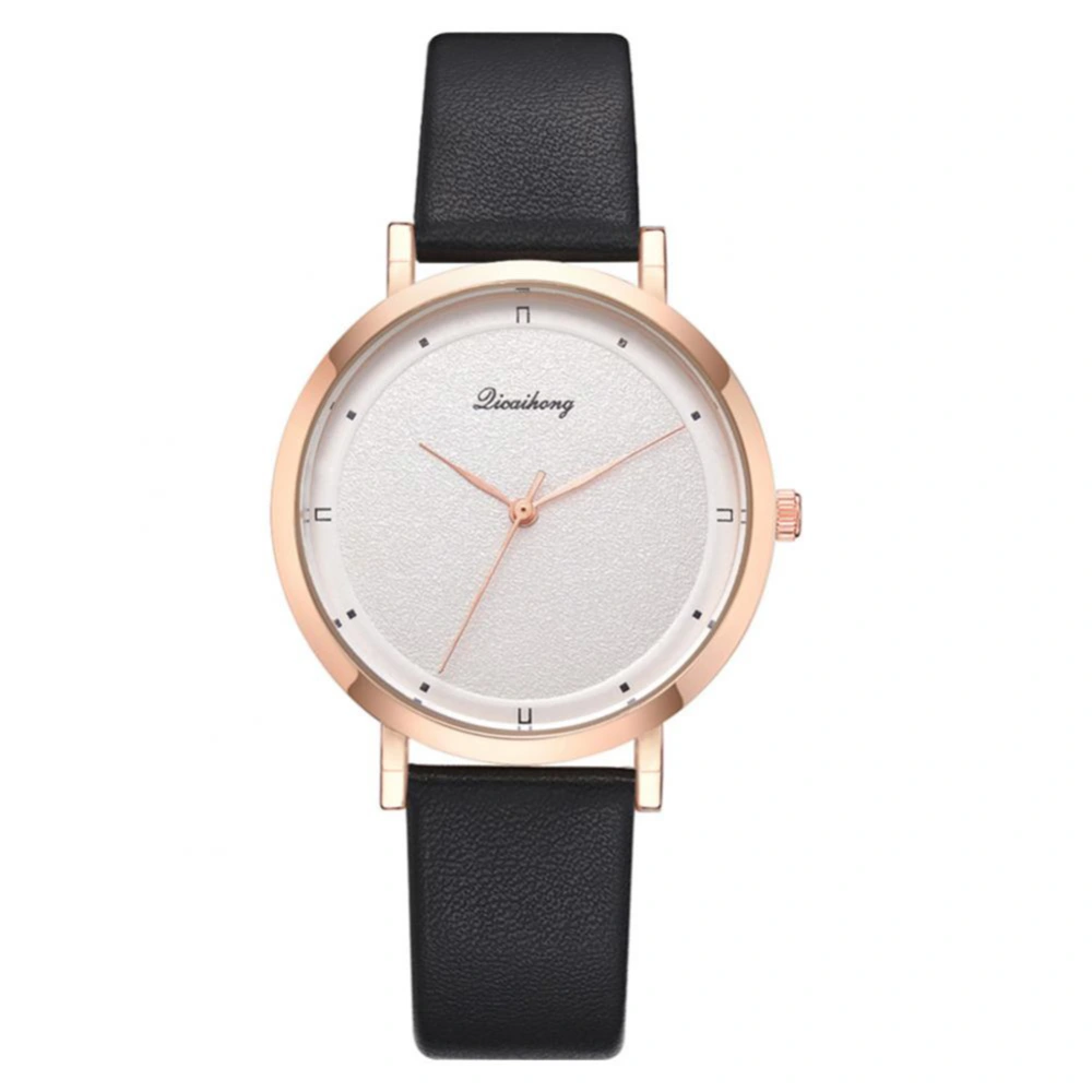 Exquisite Elegant Women Casual Analog Display Quartz Movement PU Wrist Watch(Black)