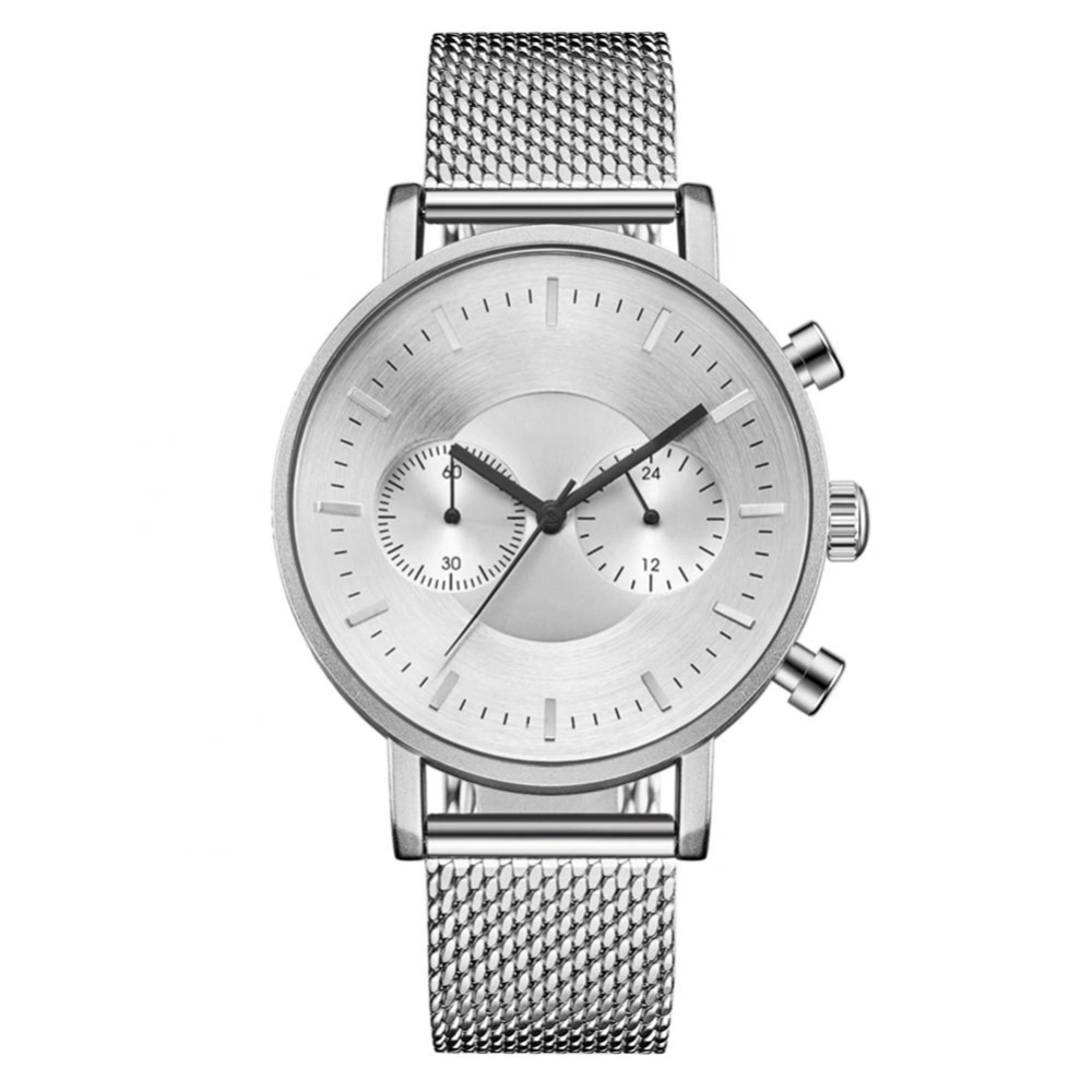 Fashion Ultrathin Men Mesh Strap Waterproof Quartz Watch Wristwatch (White Silver)