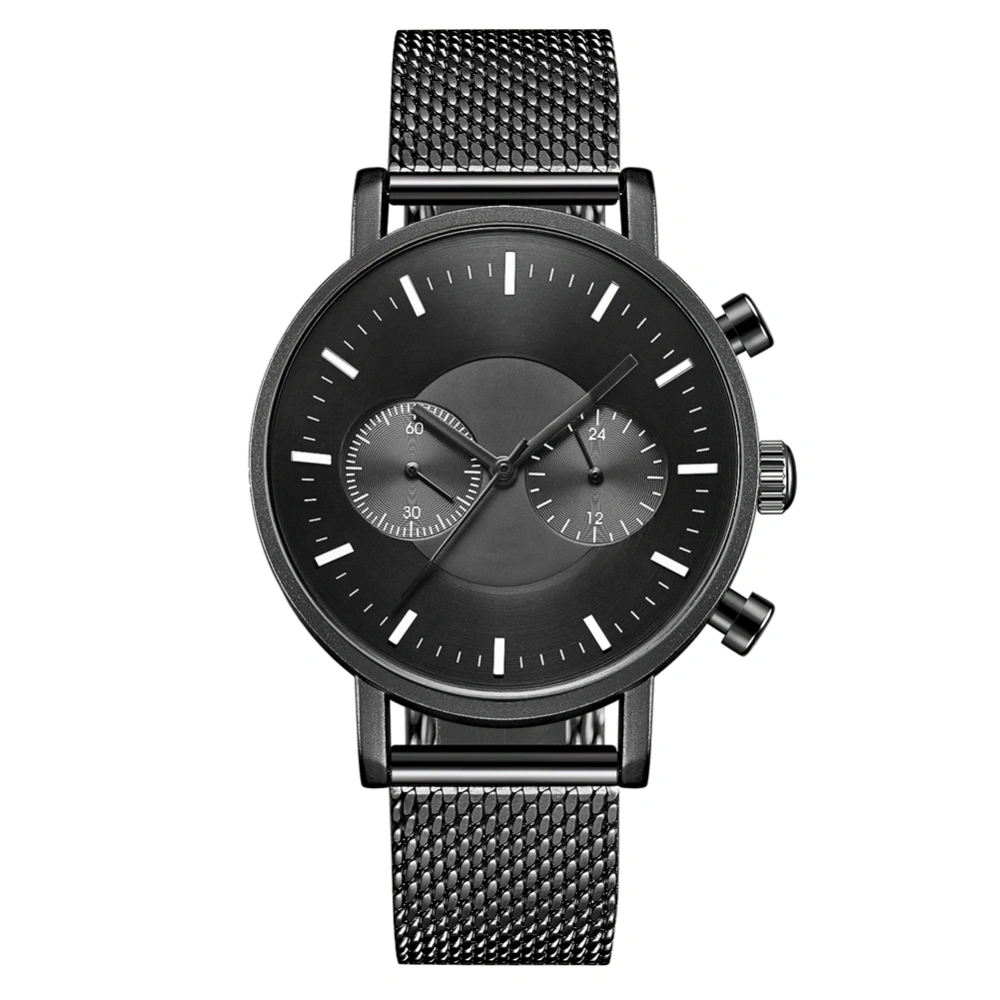 Fashion Ultrathin Men Mesh Strap Waterproof Quartz Watch Wristwatch (Black)