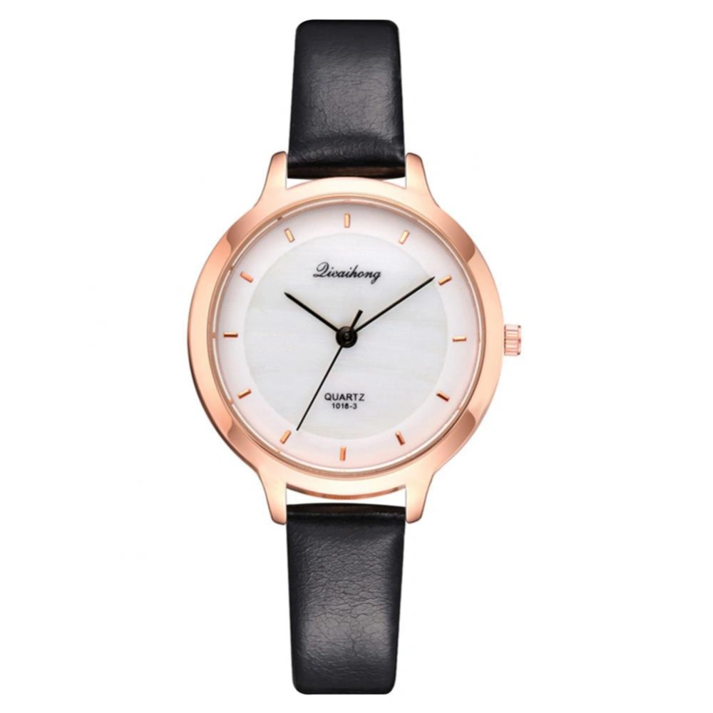 Women Fashion Sweet Style Students Quartz Watch PU Leather Wrist Band Girls Accessory (Black)