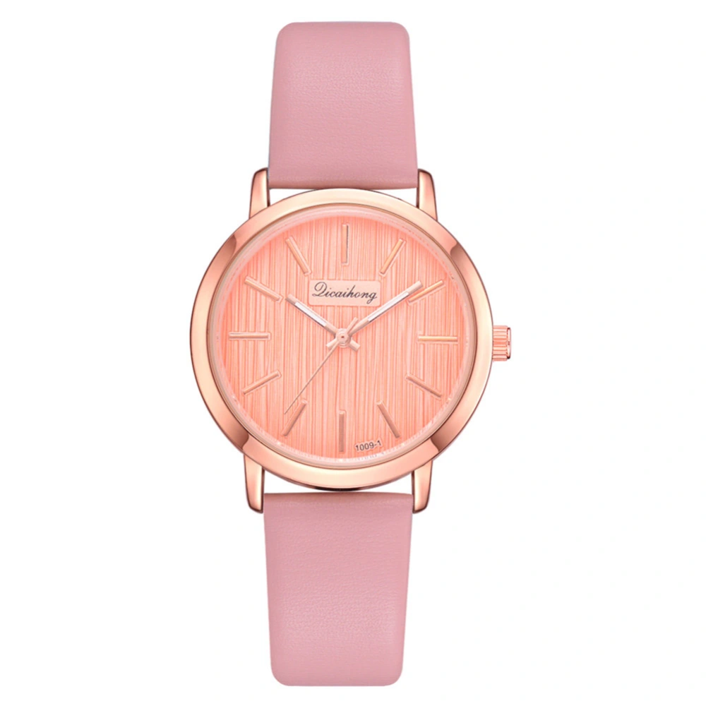 Vintage Elegant Analog Display Quartz Movement PU Strap Woman Lady Wristwatch(Pink)