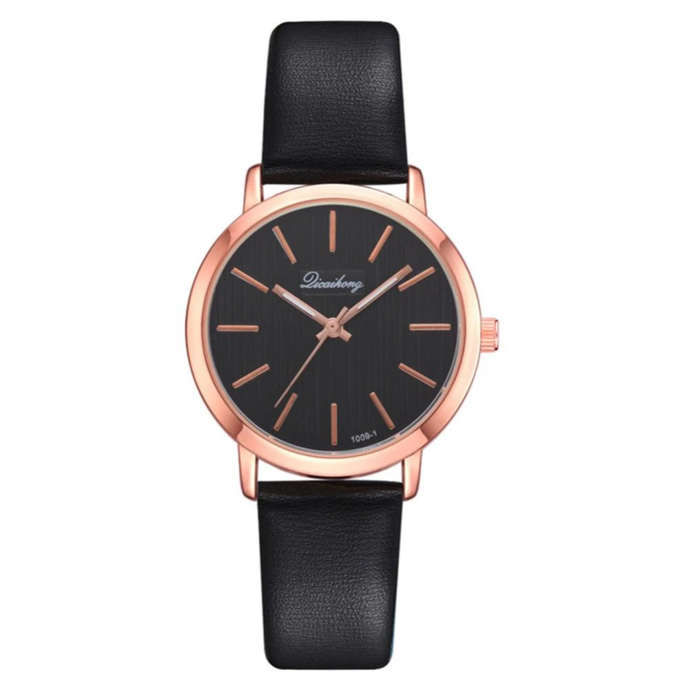 Vintage Elegant Analog Display Quartz Movement PU Strap Woman Lady Wristwatch(Black)