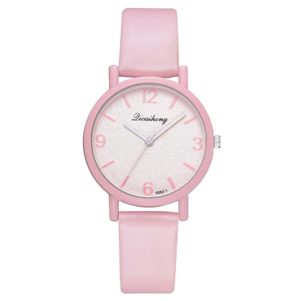 Women Fashion Sweet Style Students Quartz Watch PU Leather Wrist Band Girls Accessory (Pink)