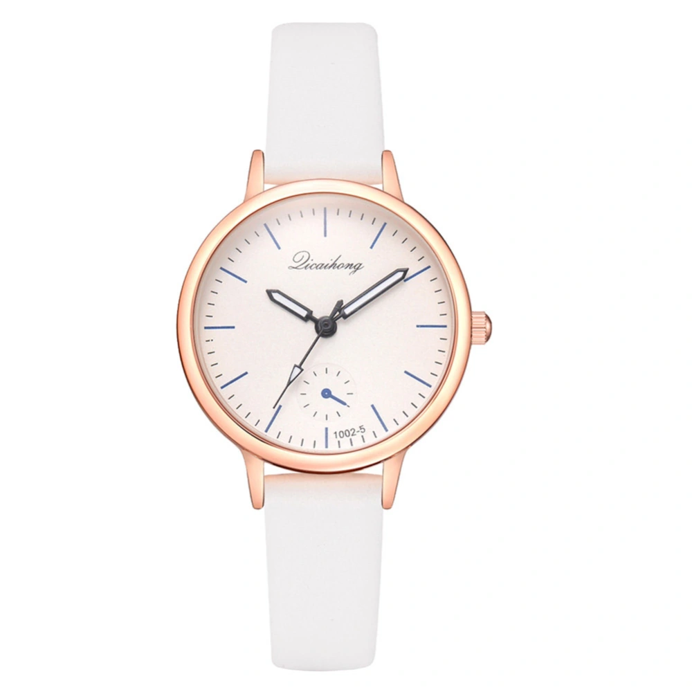 Casual Slim PU Leather Strap Women Quartz Watch Wristwatch (White)