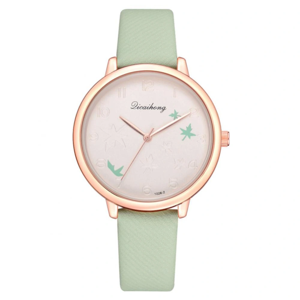 Fashionable Round Watch PU Leather Strap Student Quartz Wristwatch for Female(Green)