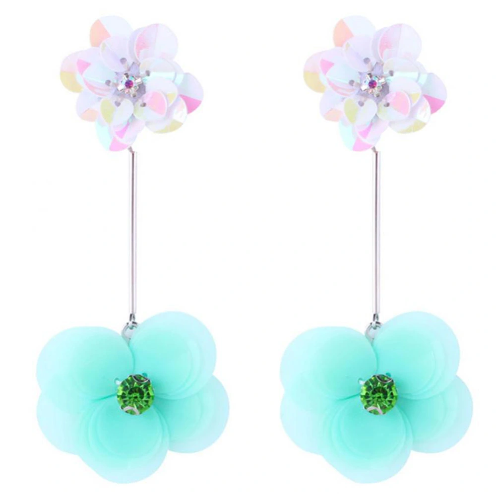 Fashion Western Style Plastic Flower Pendant Rhinestones Long Alloy Woman Earring(Green)