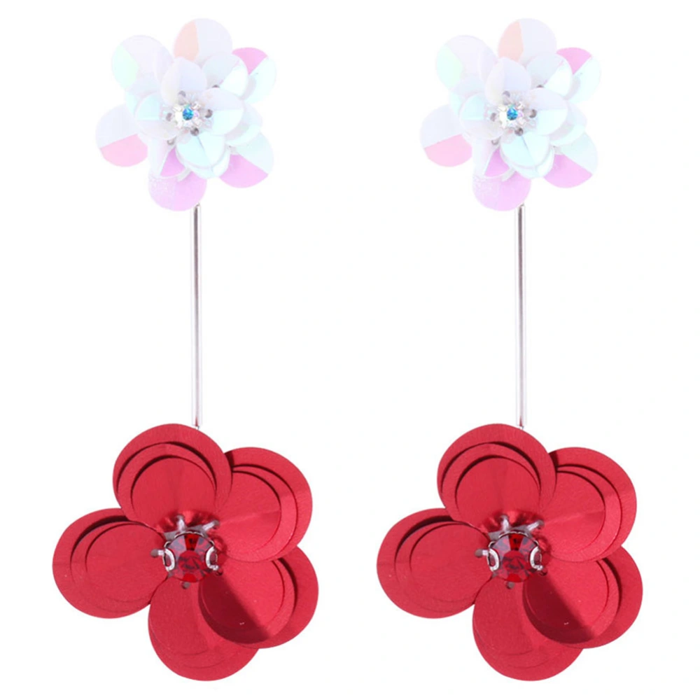 Fashion Western Style Plastic Flower Pendant Rhinestones Long Alloy Woman Earring(Red)