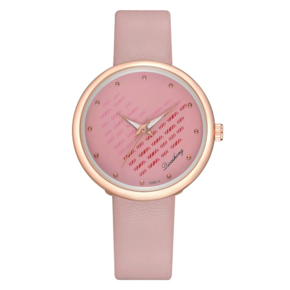 Fashionable Quartz Round Dial Alloy PU Leather Strap Couple Watch for Students (Pink)