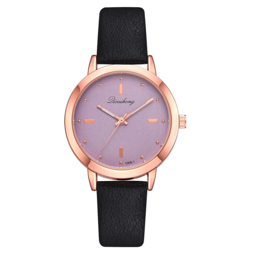 Fashionable Quartz Round Dial Alloy PU Leather Strap Watch for Female (Black)